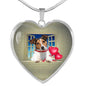 Cute Jack Russell Terrier On Window Print Heart Pendant Luxury Necklace