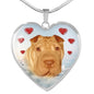 Cute Shar Pei Print Heart Pendant Luxury Necklace