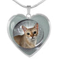 Singapura Cat Print Heart Pendant Luxury Necklace