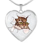 Amazing Cat Art Print Heart Charm Necklaces
