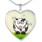 Cute Cow With Butterfly Print Heart Pendant Luxury Necklace