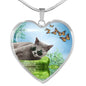 Russian Blue Cat Heart Pendant Luxury Necklace