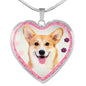 Pembroke Welsh Corgi Dog Print Heart Charm Necklaces