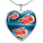 Siamese Fighting Fish Print Heart Charm Necklace