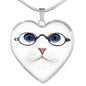 Cute Cat With Glasses Heart Pendant Luxury Necklace