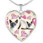 Siamese Cat Print Heart Pendant Luxury Necklace