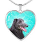Scottish Deerhound Dog Print Heart Pendant Luxury Necklace