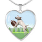 Playing Dog Print Heart Pendant Luxury Necklace