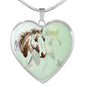 American Paint Horse Watercolor Art Print Heart Charm Necklaces