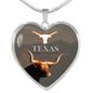Texas Longhorn Cattle (Cow) Print Heart Pendant Luxury Necklace