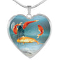 Goldfish Print Heart Charm Necklace