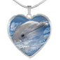 Cute Dolphin Print Heart Pendant Luxury Necklace