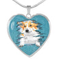 Pembroke Welsh Corgi Dog Art Print Heart Charm Necklaces