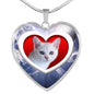 Cute Burmilla Cat Print Heart Pendant Luxury Necklace