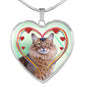 Somali Cat Print Heart Pendant Luxury Necklace