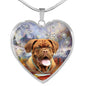 Dogue De Bordeaux Print Heart Pendant Luxury Necklace