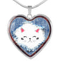 Cute Cat In Denim Print Heart Charm Necklaces