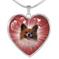 Cute Papillon Dog Print Heart Pendant Luxury Necklace