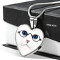 Cute Cat With Glasses Heart Pendant Luxury Necklace