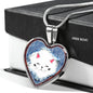 Cute Cat In Denim Print Heart Charm Necklaces
