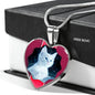 Cute White Kitten Cat Print Heart Charm Necklaces