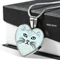 Cute Cat Face Print Heart Pendant Luxury Necklace