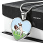 Playing Dog Print Heart Pendant Luxury Necklace