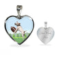 Playing Dog Print Heart Pendant Luxury Necklace