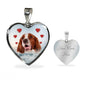Irish Red and White Setter Print Heart Pendant Luxury Necklace