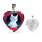Cute White Kitten Cat Print Heart Charm Necklaces