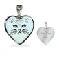Cute Cat Face Print Heart Pendant Luxury Necklace