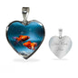 Fantail Fish Print Heart Charm Necklace
