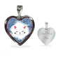 Cute Cat In Denim Print Heart Charm Necklaces