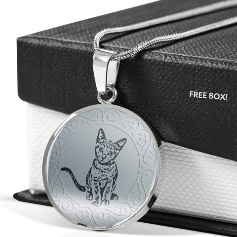 Russian Blue Cat Art Print Circle Pendant Luxury Necklace