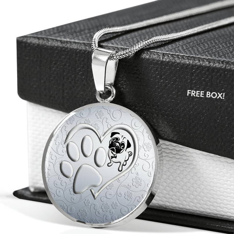 Pug Paws Print Circle Pendant Luxury Necklace