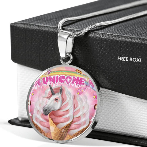 Creamy Unicorn Print Circle Pendant Luxury Necklace