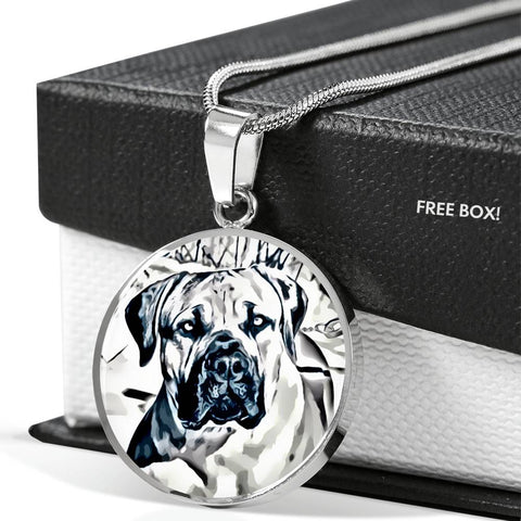 South African Mastiff (Boerboel) Dog Print Circle Pendant Luxury Necklace