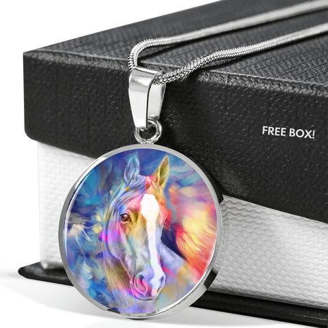 Friesian Horse Print Circle Pendant Luxury Necklace