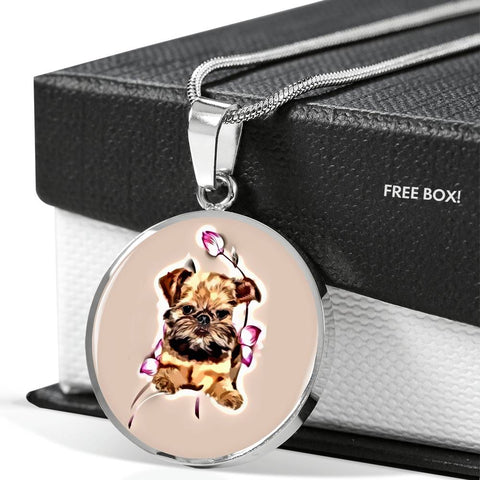 Brussels Griffon Print Circle Pendant Luxury Necklace