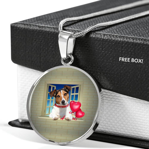 Cute Jack Russell Terrier On Window Print Circle Pendant Luxury Necklace