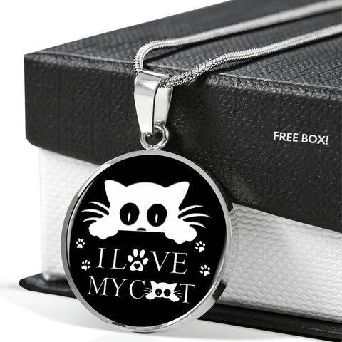 " I Love My Cat" Print Circle Pendant Luxury Necklace