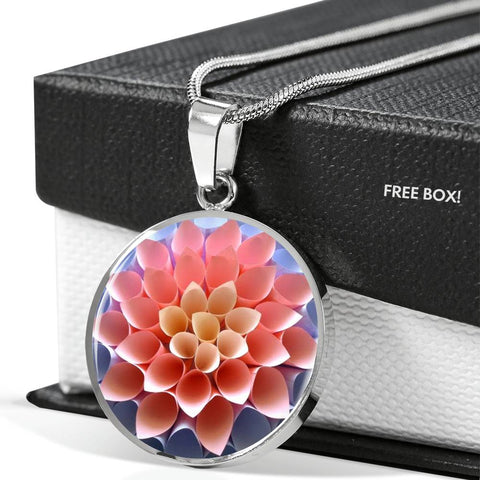 Paper Flower Print Circle Pendant Luxury Necklace