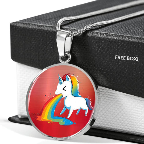 Unicorn Rainbow Print Circle Pendant Luxury Necklace