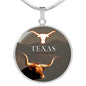 Texas Longhorn Cattle (Cow) Print Circle Pendant Luxury Necklace