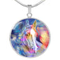 Friesian Horse Print Circle Pendant Luxury Necklace