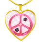 Peace Sign With Paws Print Heart Charm Necklaces