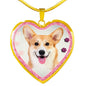 Pembroke Welsh Corgi Dog Print Heart Charm Necklaces