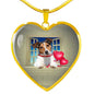 Cute Jack Russell Terrier On Window Print Heart Pendant Luxury Necklace