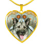 Norwegian Elkhound Dog Print Heart Pendant Luxury Necklace