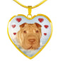 Cute Shar Pei Print Heart Pendant Luxury Necklace